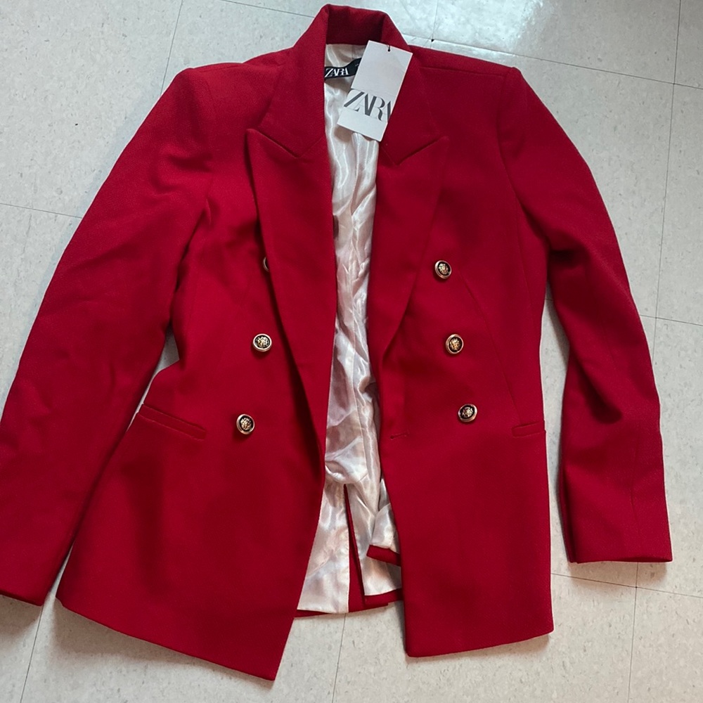 Double breasted red blazer